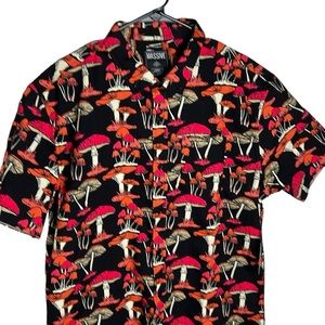 Mushroom All Over Print Cotton Button Up Shirt Men’s Size L New Without Tags